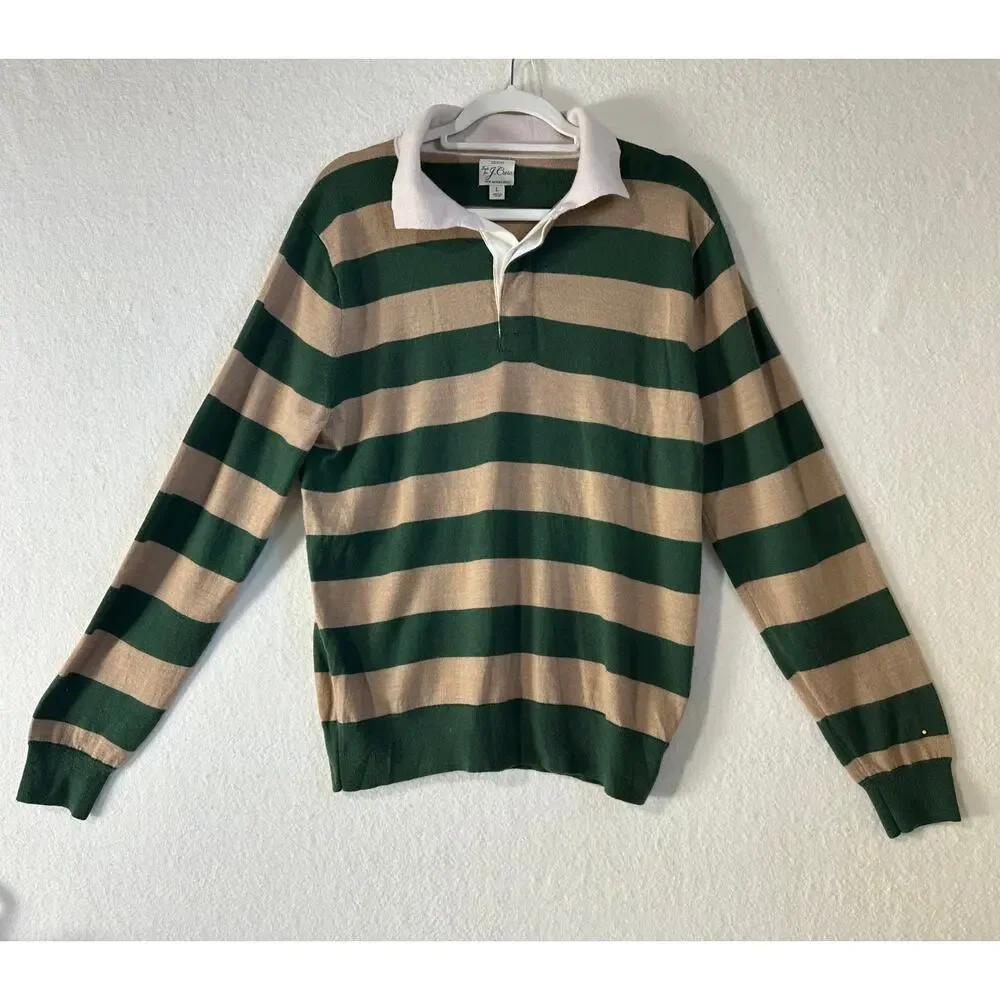 J.Crew Men's Rugged Merino Wool Rugby Sweater SZ L Fall Vibes Academia